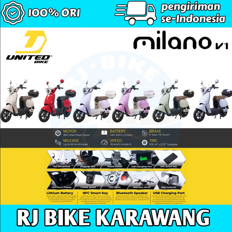 Jual Sepeda Listrik United Bike Milano V1 Lithium 800 Watt | Shopee ...
