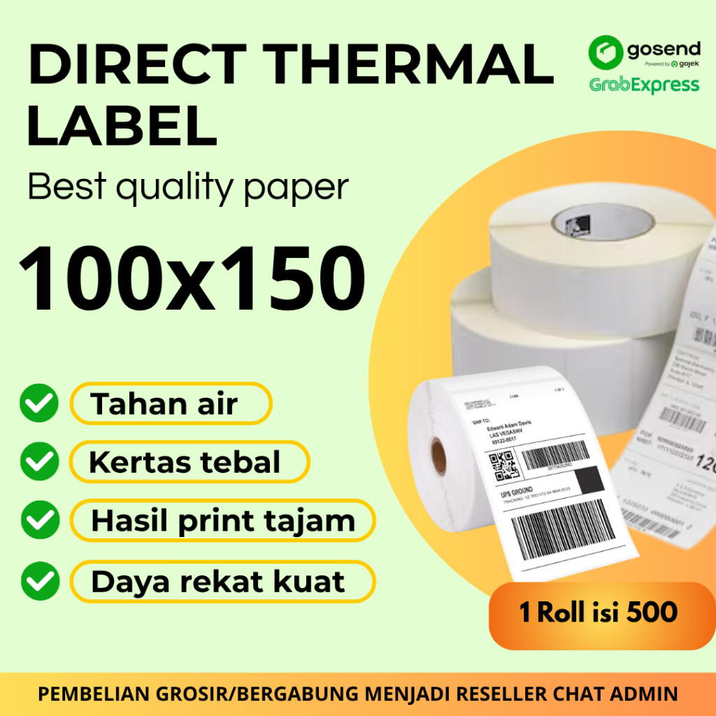 Jual Kertas Thermal Label Ukuran 100x150 isi 500 roll (1 DUS ISI 24 ...