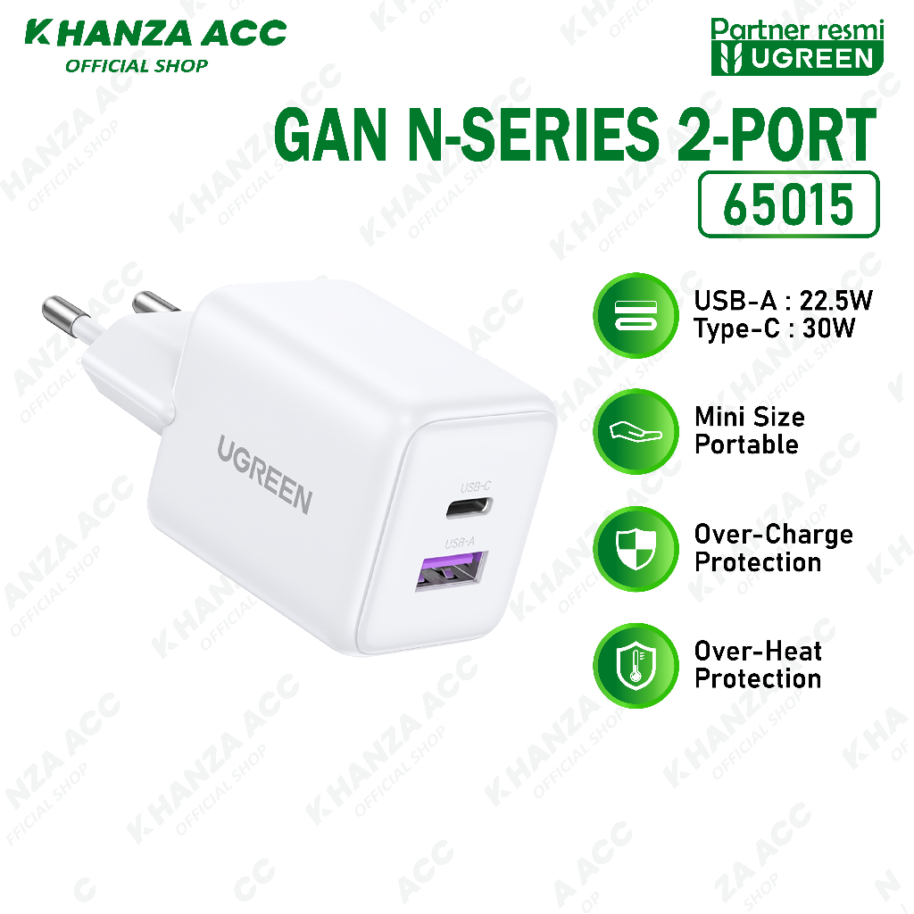 Jual UGREEN 65014 / 65015 Charger 30W GaN Dual USB Port USB A dan Type ...