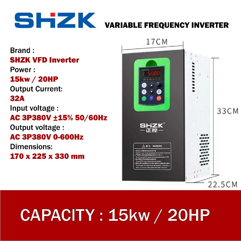 Jual Inverter SHZK 20 HP 15KW 380V 3Phase 3P VFD Variable Frequency ...