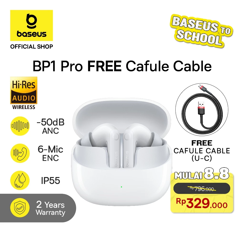 Baseus BP1 Pro TWS ANC Hi-Res LDAC -50dB 6 Mic ENC with IP55 & 55H Earbud Earphone Bluetooth