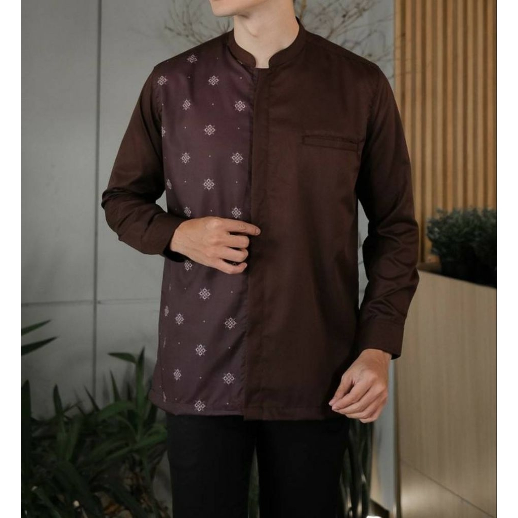 Baju Koko Kurta Pria Dewasa Terbaru Warna Coklat Mahogany Lengan Panjang Toyobo Impor Best Quality Bisa COD