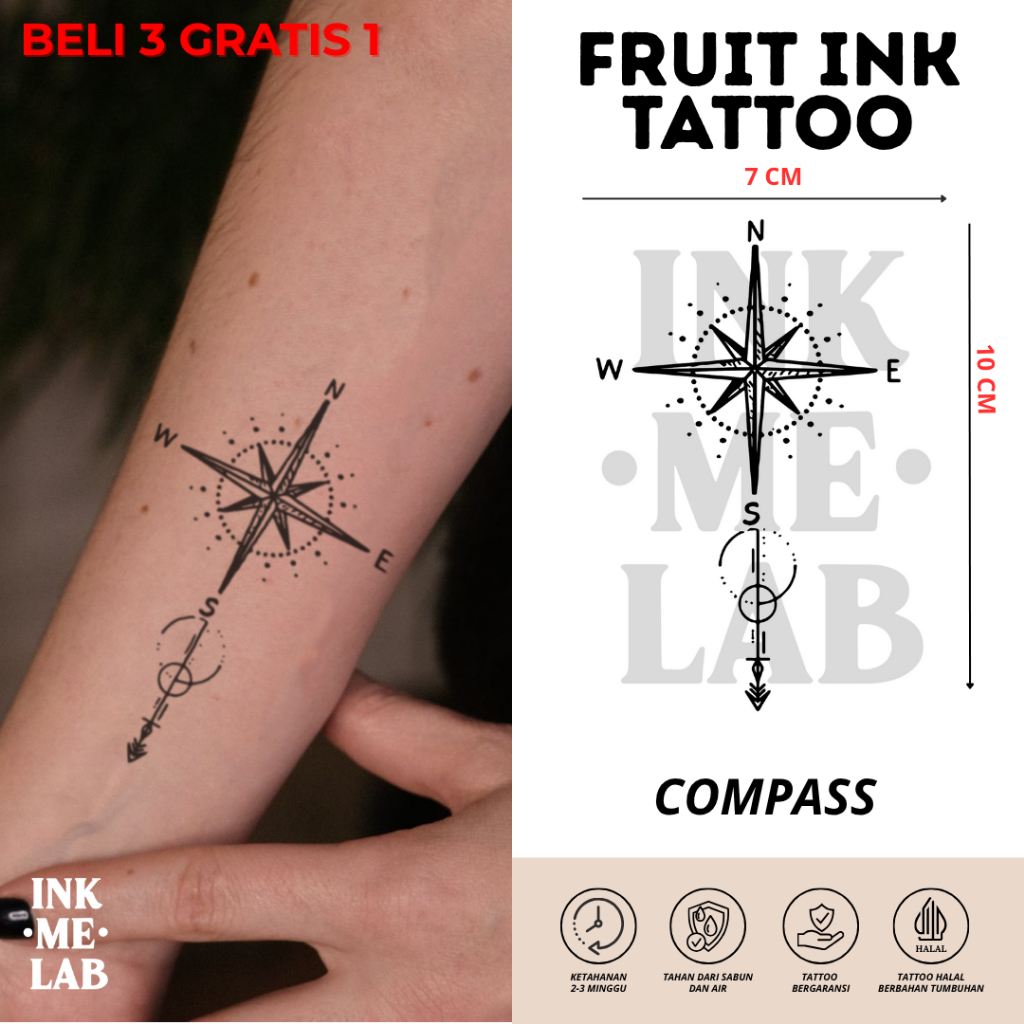 Jual INKMELAB - COMPASS Fruit Ink Temporary Tattoo 10X7CM - Tato ...