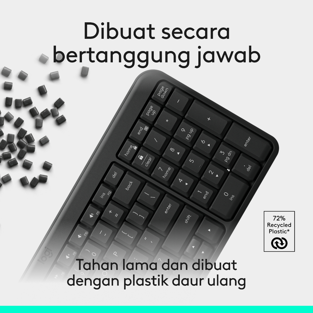 Logitech K250 Bluetooth Keyboard dengan Tombol angka, Konektivitas yang Mudah, Keyboard Nirkabel Ringkas yang dibuat dengan Plastik Daur Ulang, Tahan  (7)