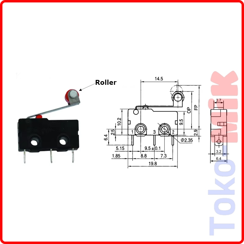 Jual MICRO LIMIT SWITCH RODA WITH ROLLER WHEEL 250V 5A NO / NC SPDT 3 ...