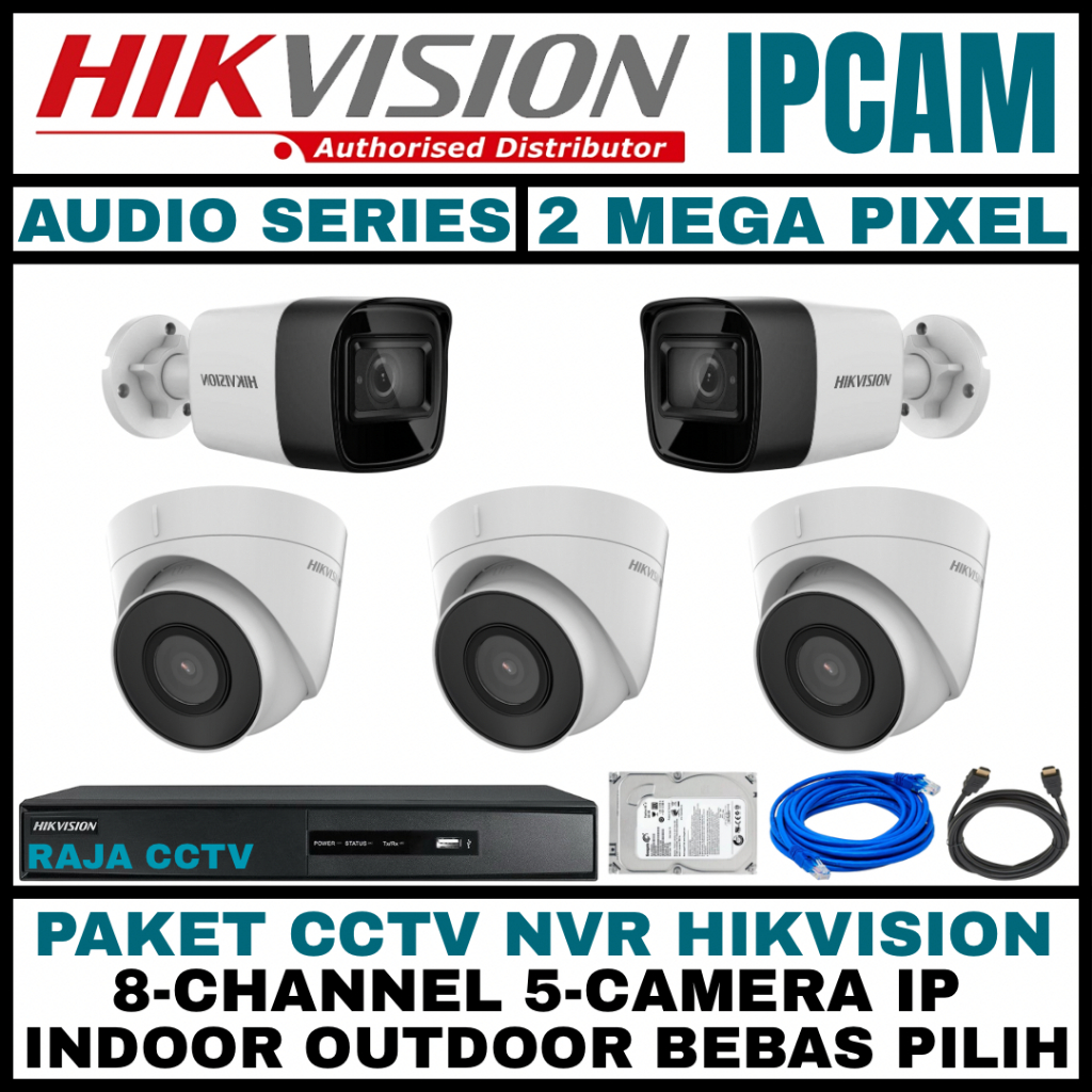 Jual paket cctv nvr ip camera hikvision 2mp channel camera poe