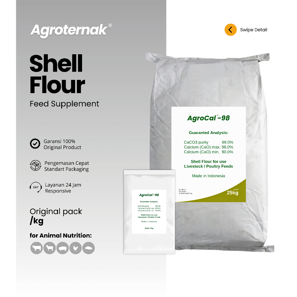 Jual Calcium Carbonate 1kg AGROCAL-98 Shell Flour CaCO3 Kalsium ...