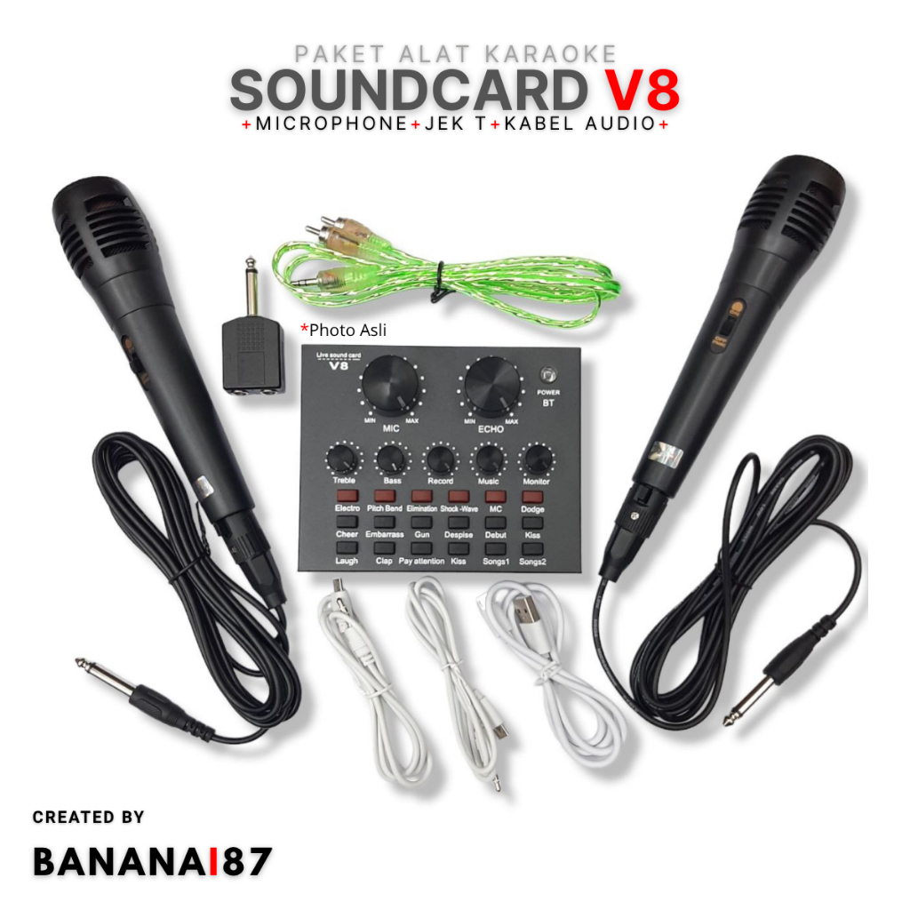 Jual Satu Set Lengkap Mixer Soundcard V8 Bluetooth Audio Karaoke Sound ...