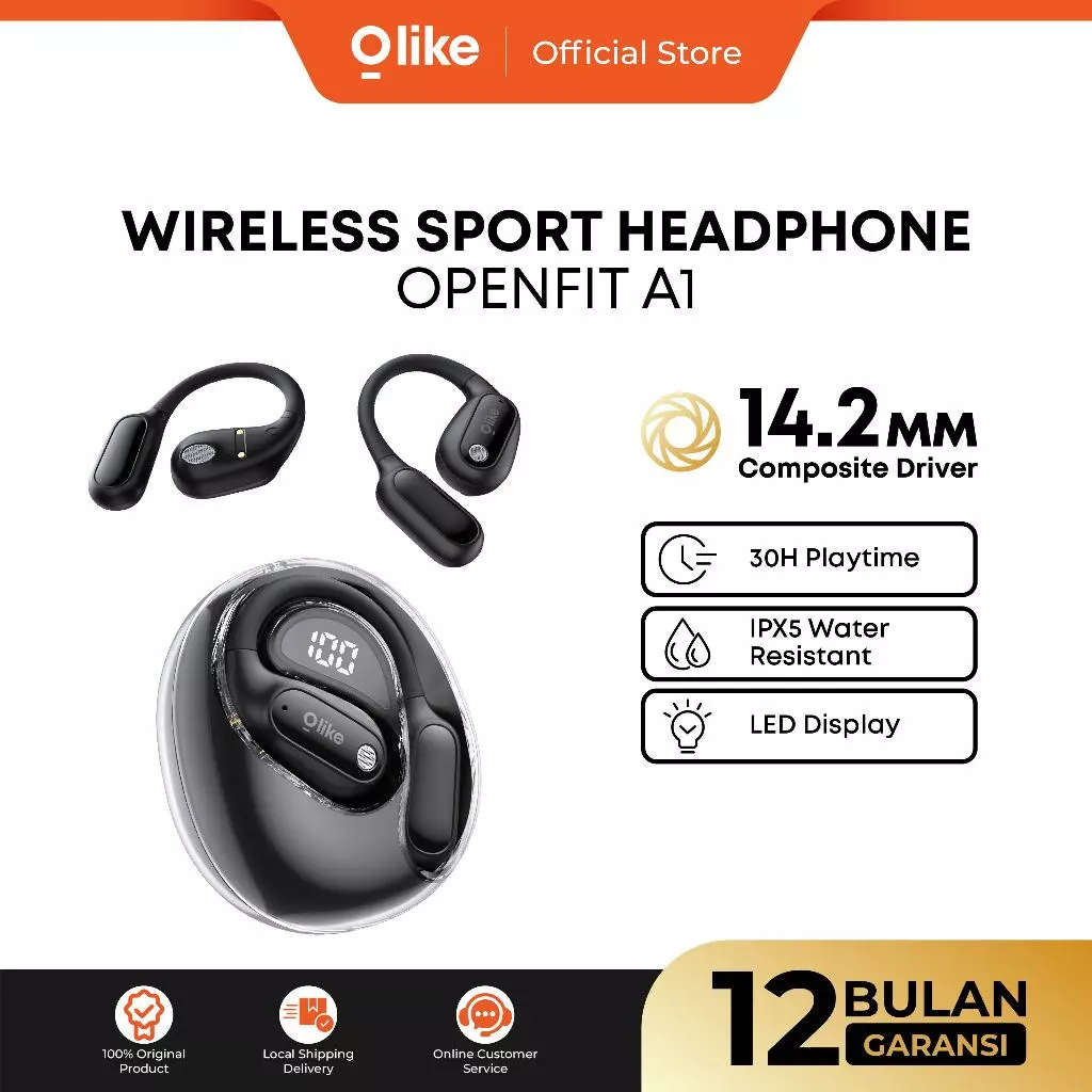 OLIKE OPENFIT A1 - TWS Sport Headphone Open-Ear | Powerfull Bass Max, Playing Time Up to 30 Jam