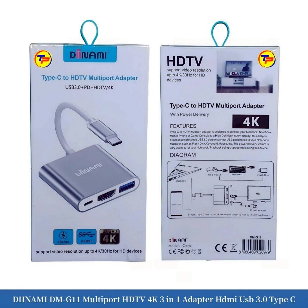 Jual DIINAMI DM-G11 Multiport HDTV 4K 3 in 1 Adapter Hdmi Usb 3.0 Type ...