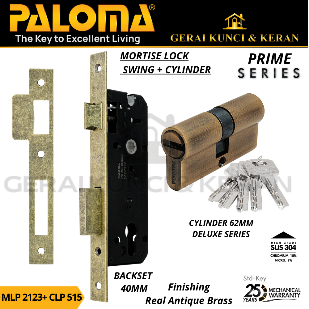 Jual PALOMA MORTISE LOCK SET CYLINDER MLP 2123 CLP 515 BODY KUNCI SWING ...