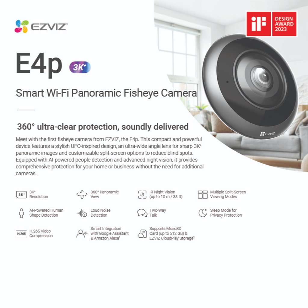 Jual [NEW PRODUCT] Ezviz E4p 6MP 3K Smart Wi-Fi Panoramic Fisheye ...