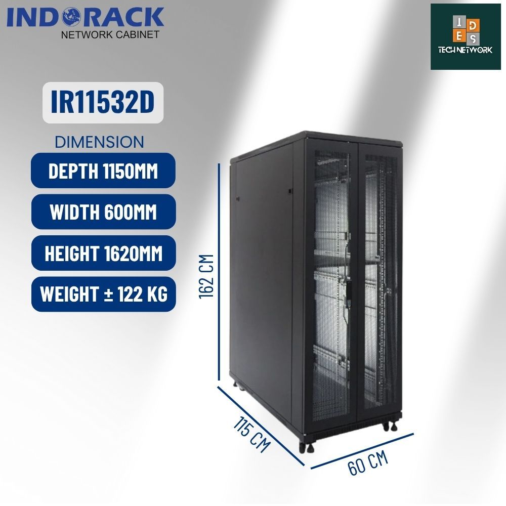 Jual Indorack IR11532D Close Rack 32U Depth 1150mm Double Perforated ...