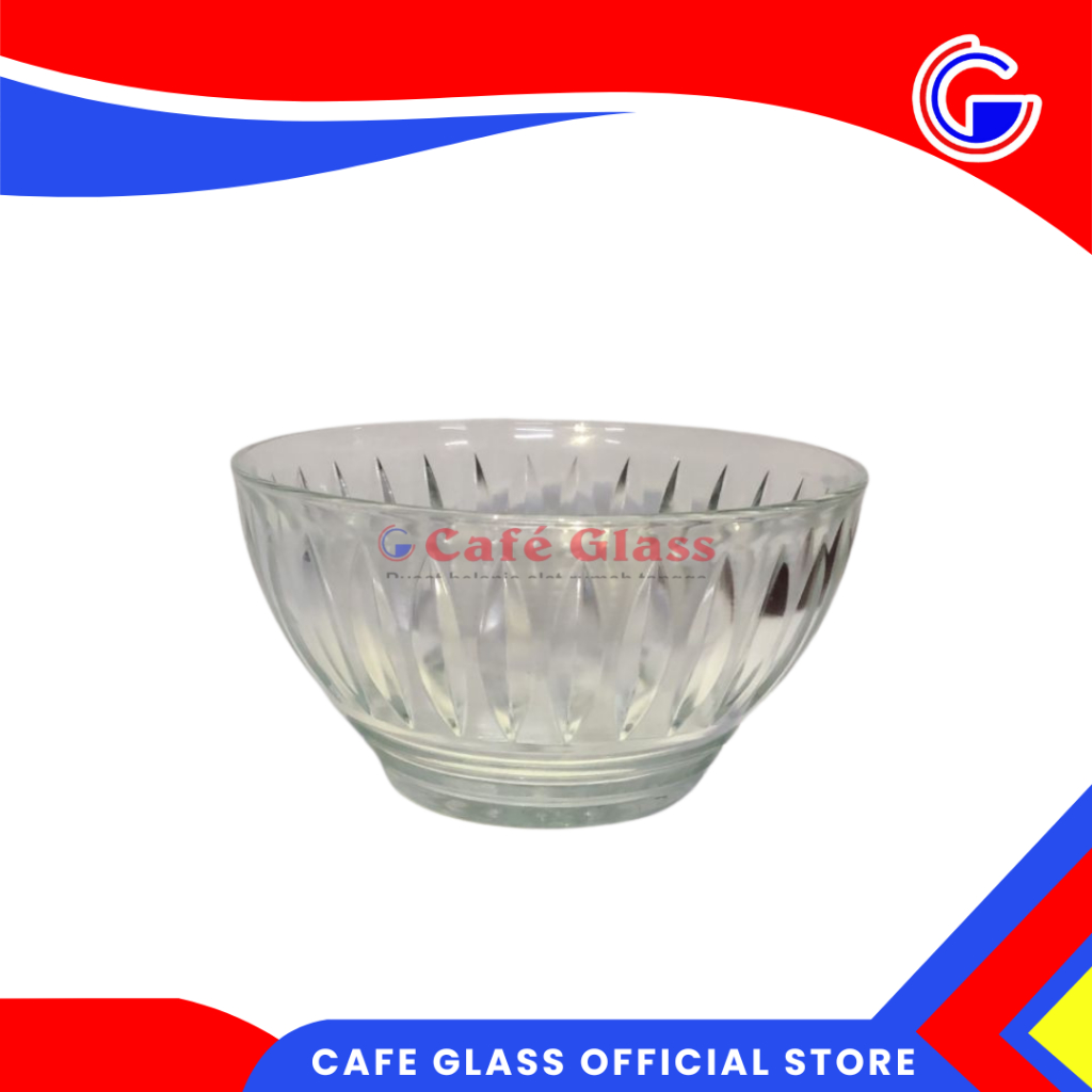 Mangkok Makan Kaca 14.5 Cm I Mangkok Kuah Saji I Mangkok Kaca Motif Daun I Mangkok Kaca I Stf-6B