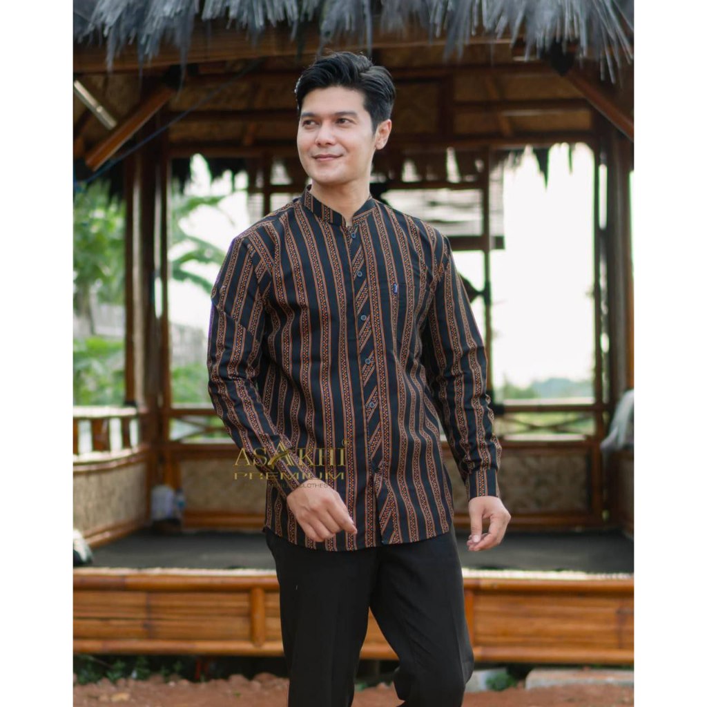 DISTRO SANTRI BAJU KOKO LURIK KEMEJA LENGAN PANJANG SURJAN JAWA KEMEJA BASIC KATUN PREMIUM ADAT