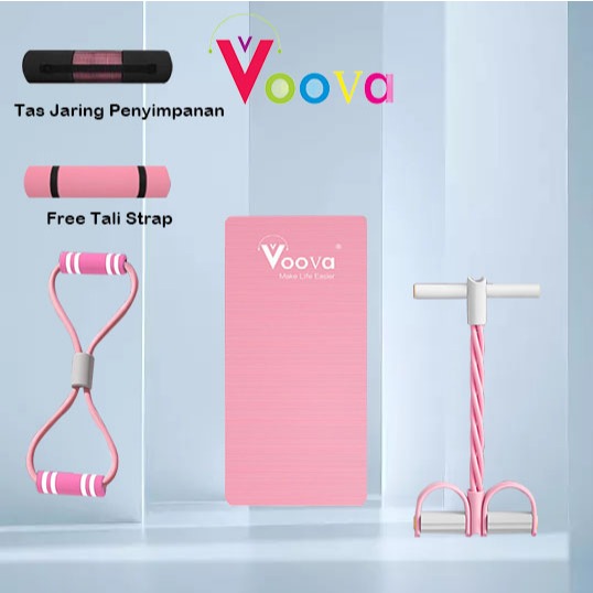 VOOVA Paket Workout Di Rumah/ Paket Olahraga Lengkap dan Murah/ Paket Hemat Yoga/ Paket Olahraga/ Set Matras Lengkap/ Yoga Mat Lengkap Dengan Alat Olahraga