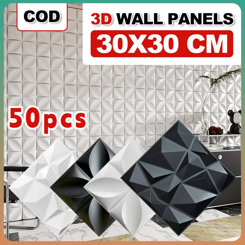 50pcs Wallpaper 3D 30x30cm panel dinding PVC berkualitas tinggi stiker langit-langit dekorasi dinding wallpaper cantik