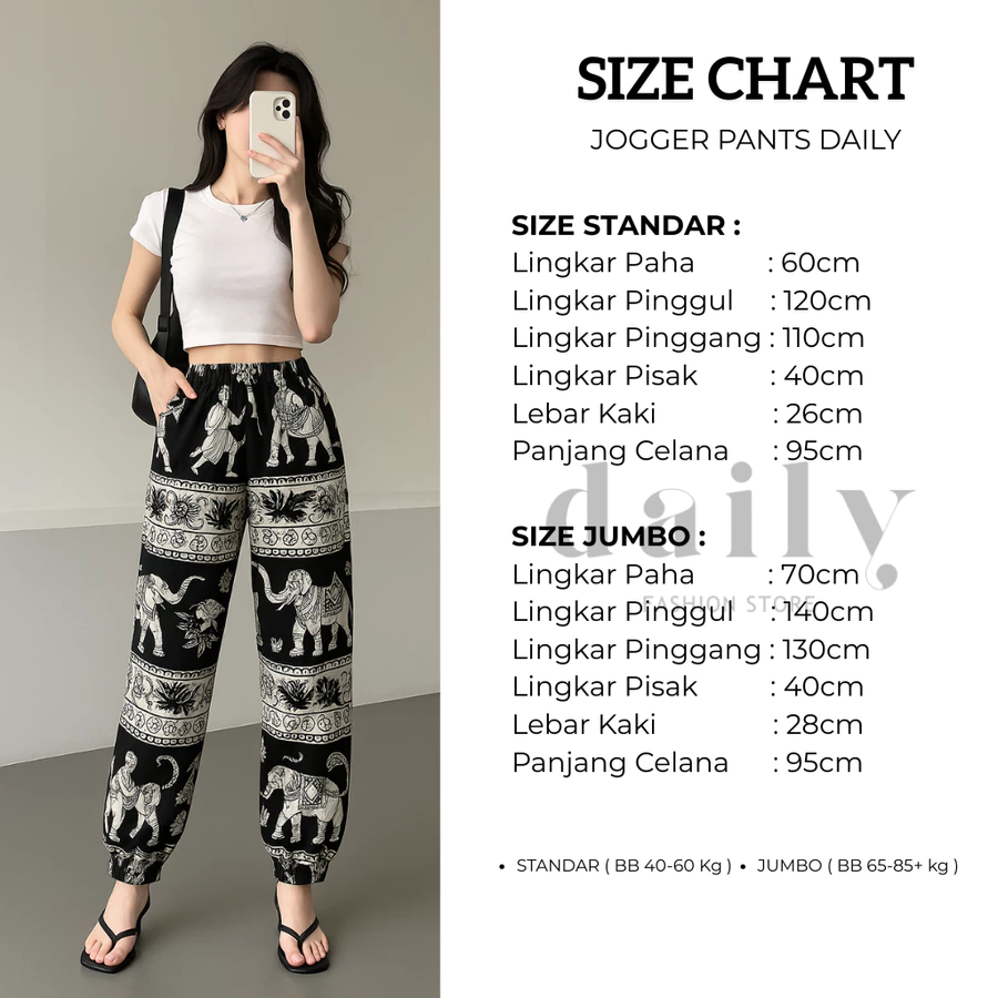 Daily Jogger Hommy Pants Premium Rayon Panjang Besic Loose Fit Highwaist Motif