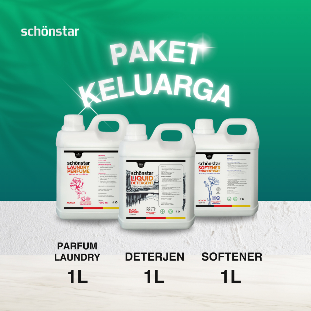 Jual Paket Keluarga SCHONSTAR : Deterjen Cair 1L, Softener / Pewangi 1L