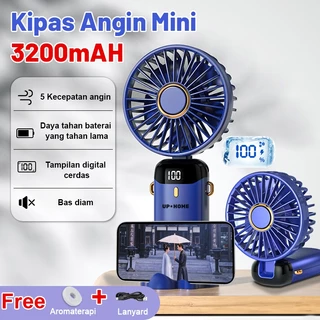 UPHOME Kipas Angin Portable Mini USB 32000mAh Lipat /  LED Display Portable Handheld Fan 5-Speed Wind Leher Kipas Dengan Aromaterapi Untuk Kantor Sekolah Olahraga Luar Ruangan