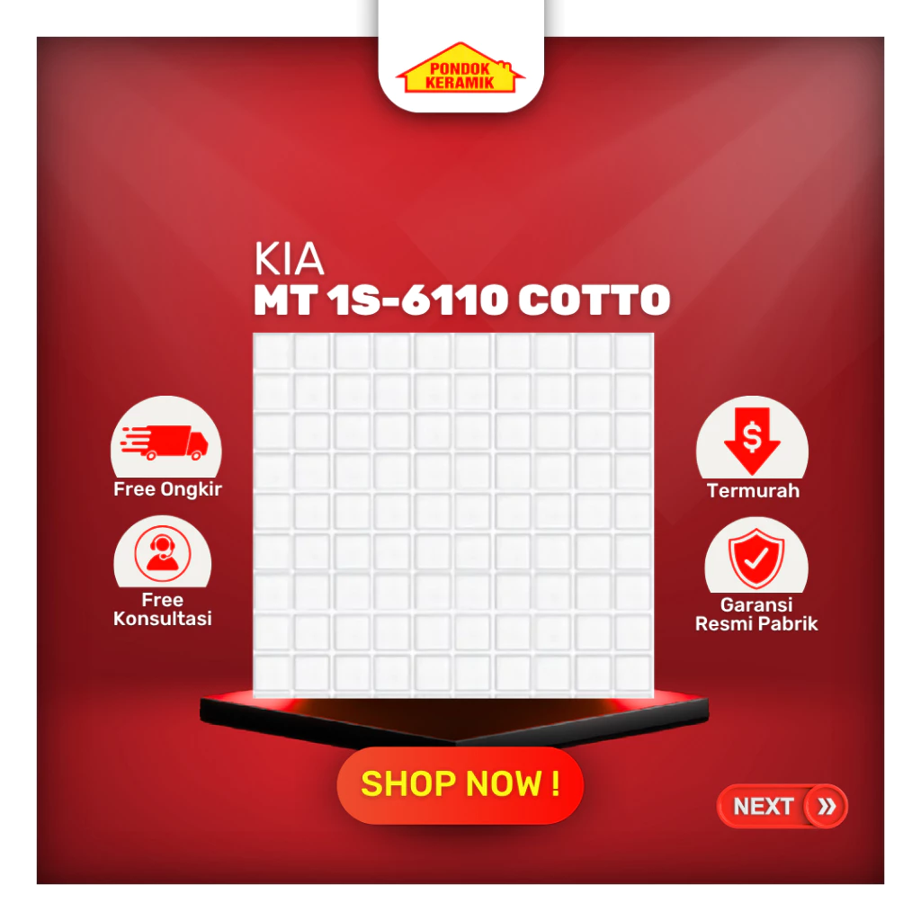 KIA Mozaik Putih Polos MT 1S-6110 COTTO Kilap Glossy Mosaic Dinding
