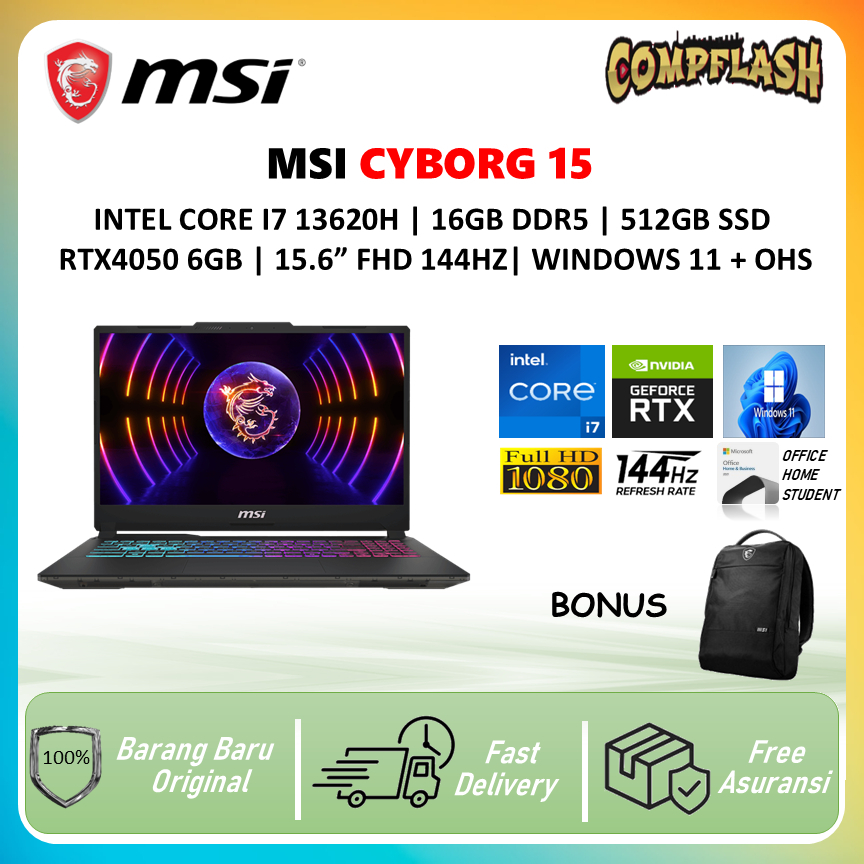 Jual MSI CYBORG 15 CORE I7 13620H RTX4060-8GB RAM 16GB SSD 512GB ...