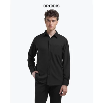 Broodis Kemeja Polos Hitam Cotton SOFTEE Black Lengan Panjang Slimfit