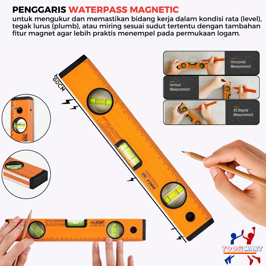 Jual Penggaris Waterpas Magnet 60cm 24 Inch / Alat Ukur Bangunan Tukang ...