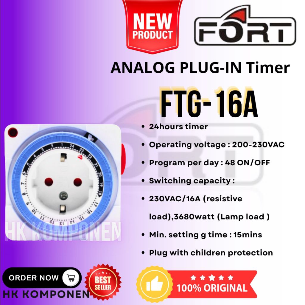 Jual FTG-16A FORT stop kontak timer analog 24jam analog plug-in timer ...