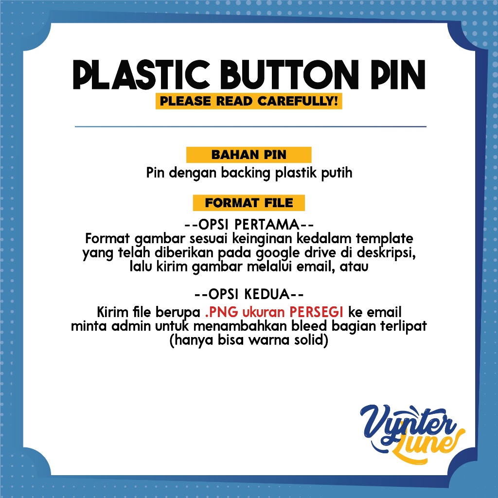 Jual [MINIMAL 10PCS] Custom Plastic Button Pin - by VYNTERLUNE | Shopee ...