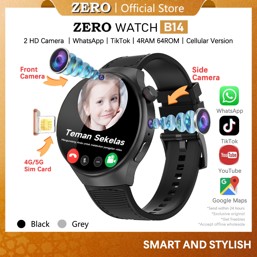 Jual [DualCamera+SimCard] Zero B14 Smartwatch Aomled Screen