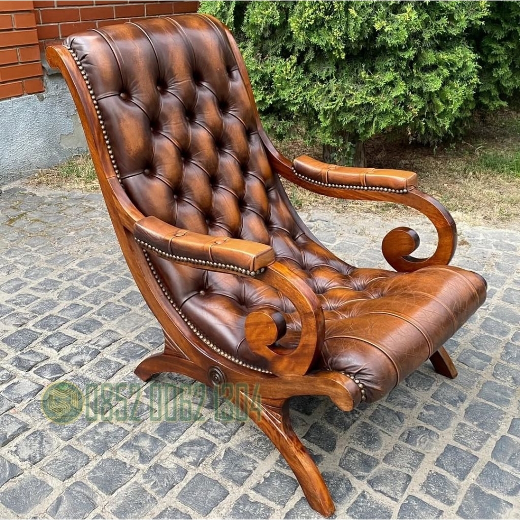 Jual Kursi Santai Klasik Kayu Jati Dudukan Jok Kulit Oscar Sintetis ... - Ropa Kulitka Leapers Lounge Chair