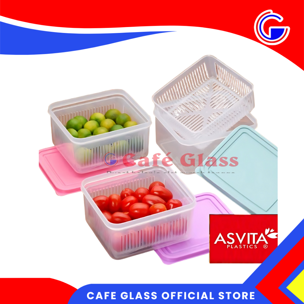 Asvita Sealware Dengan Saringan Nagano 1 Liter I Tempat Penyimpan Makanan Kedap Udara Plastik I Tempat Sayur & Buah Segar - Food Container