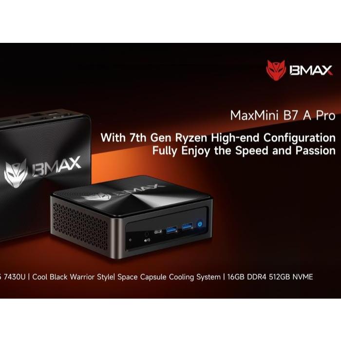 BMAX Mini PC B7A Pro AMD Ryzen 7430U 16/512GB SSD NVMe WIFi6 Triple Display HDMI DP type-C Windows 11 Pro