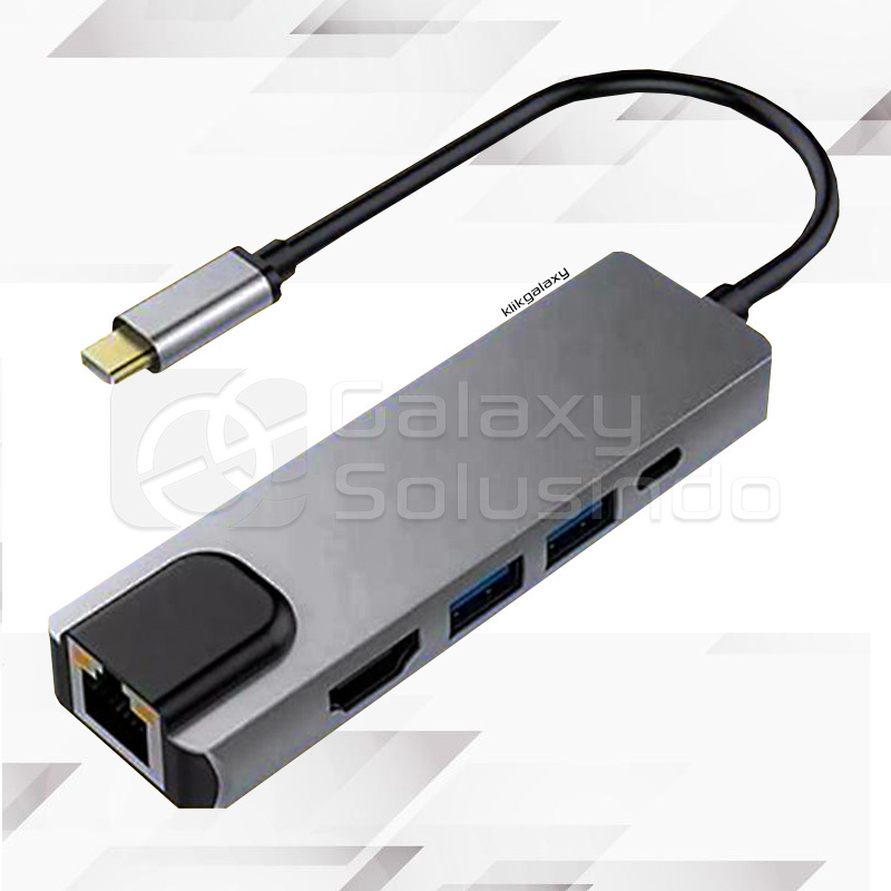 Jual Converter USB Type-C to 5In1 HDTV 4K Non Gigabyte LAN Multiport ...