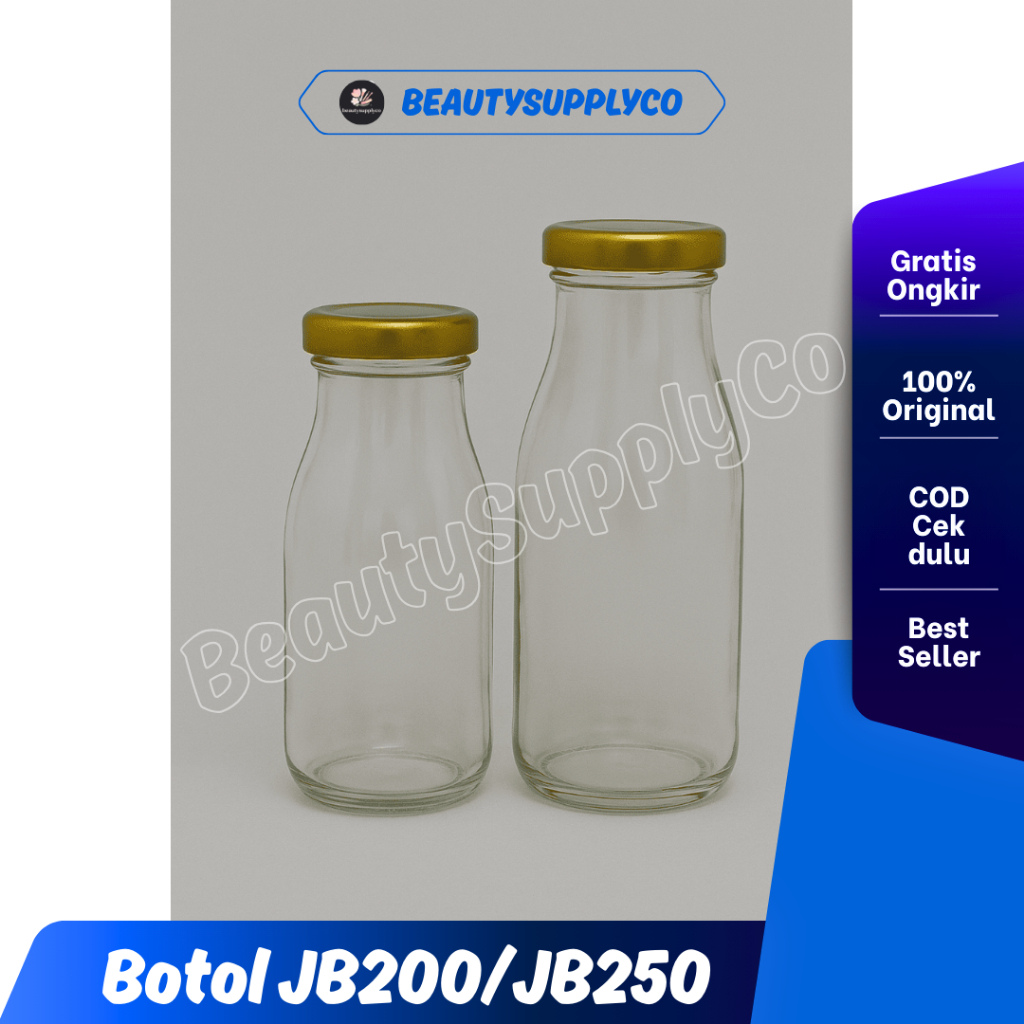 Jual Botol Juice Kaca JB200 & JB250 Bulat Tutup Gold per Pcs | Shopee ...