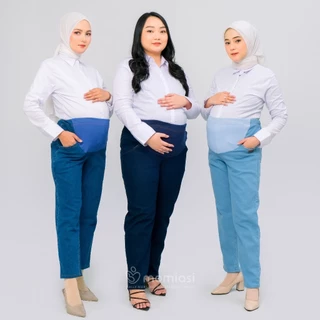 Momiasi - Celana Hamil Jeans Denim Strech Jumbo Maternity Pants Office Fashion Wanita Bumil Premium