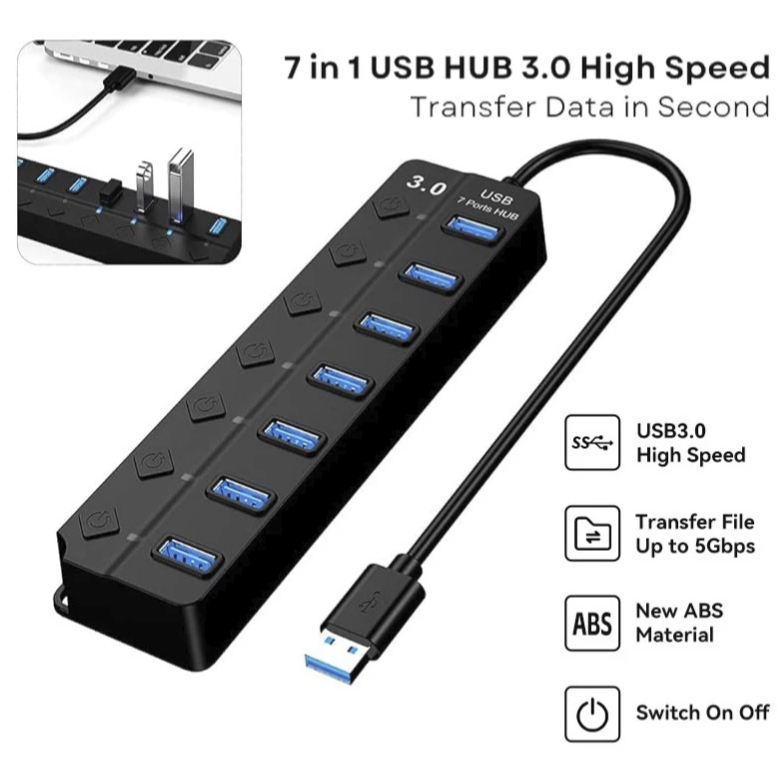 Jual USB Hub 4-in-1/7-in-1 USB 3.0 5Gbps Standalone 1.2m/30cm Black for ...