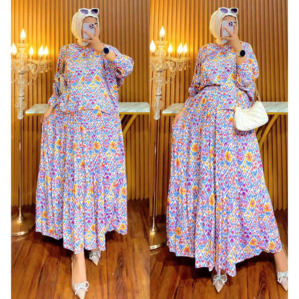 Jual Set Rok Ellish Raisa Rayon Premium Oneset Rok Rayon Kekinian Busui ...