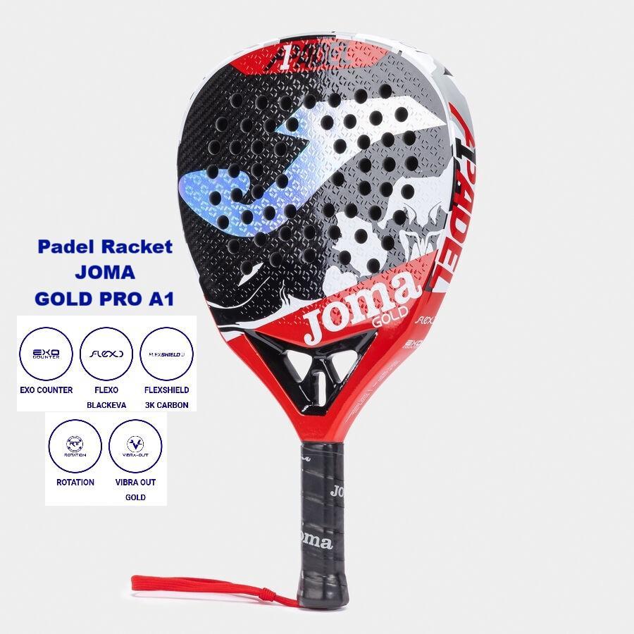 Jual JOMA Padel Racket GOLD PRO A1 3K Carbon HIGH POWER FLEXO Hitam EVA ...