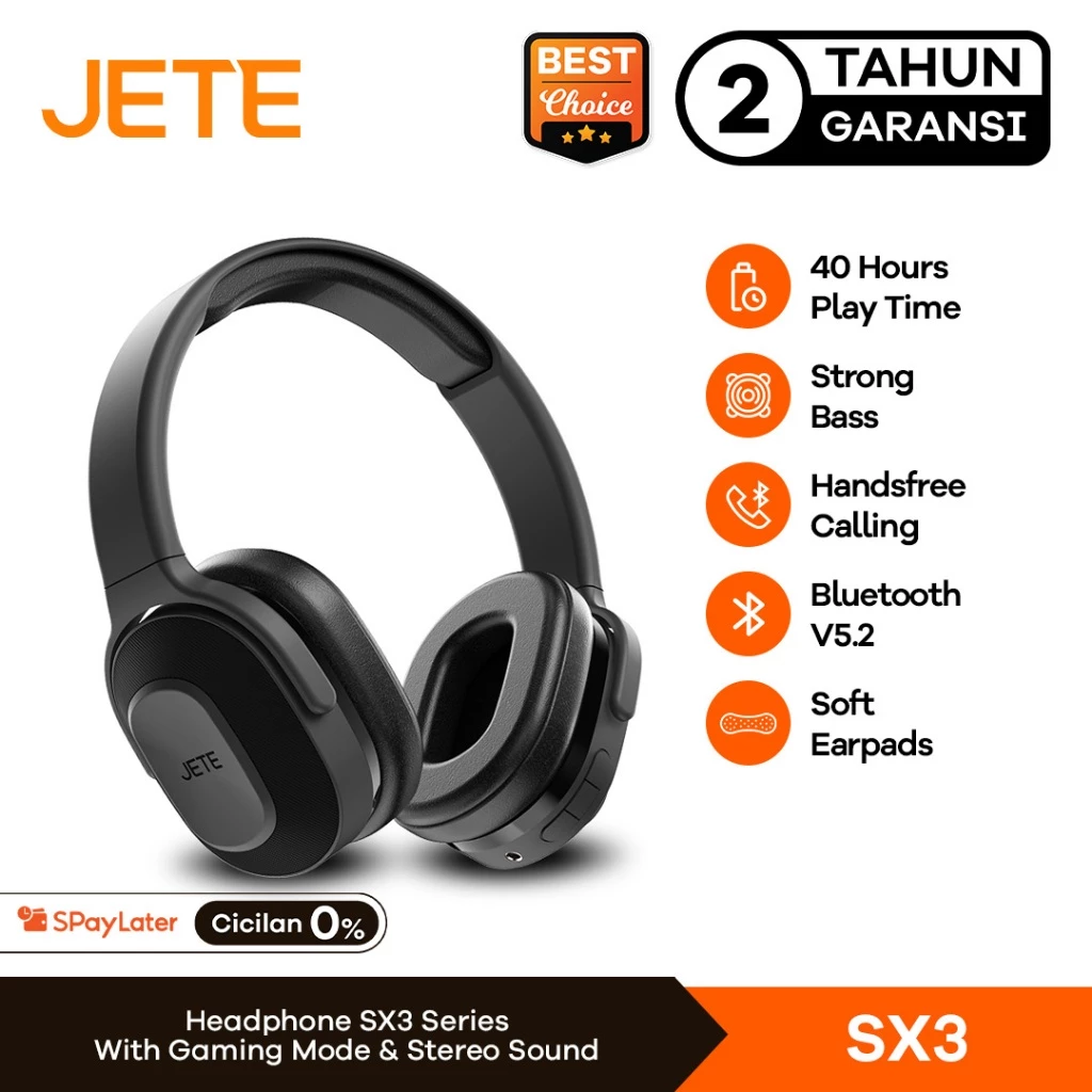 Headset Bluetooth JETE SX3 Super Bass 40 Jam Play Time BT V5.2 - Garansi 2th