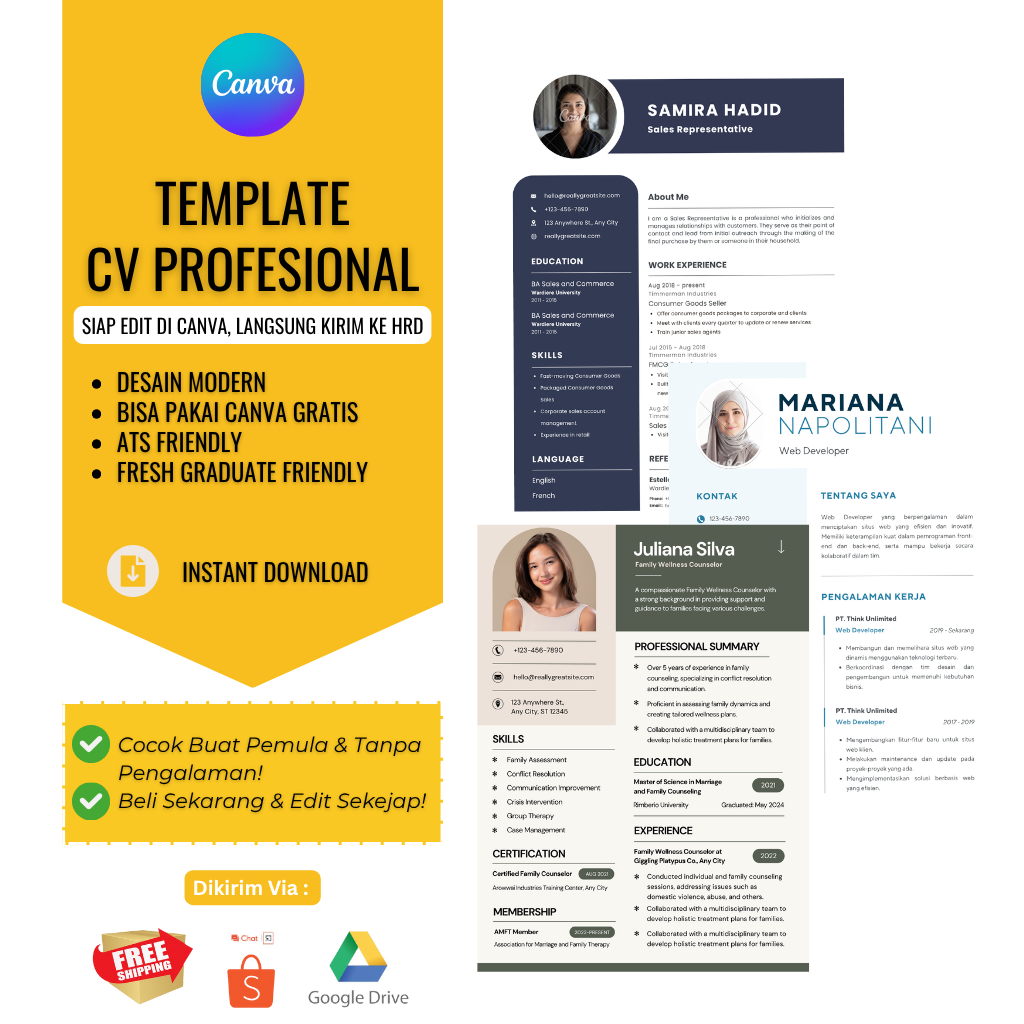 Jual Template cv ats | template cv canva profesional | Desain CV