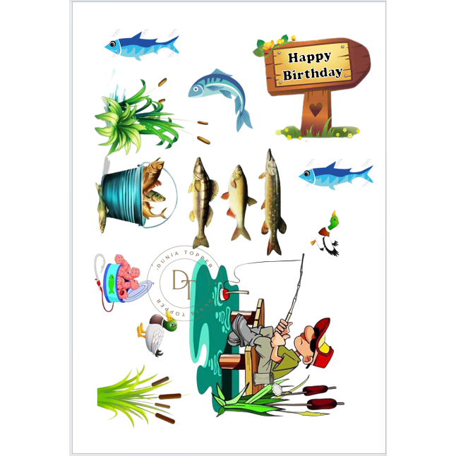Jual TOPPER/Hiasan kue Ultah MEMANCING IKAN [FREE] request Nama/Foto ...