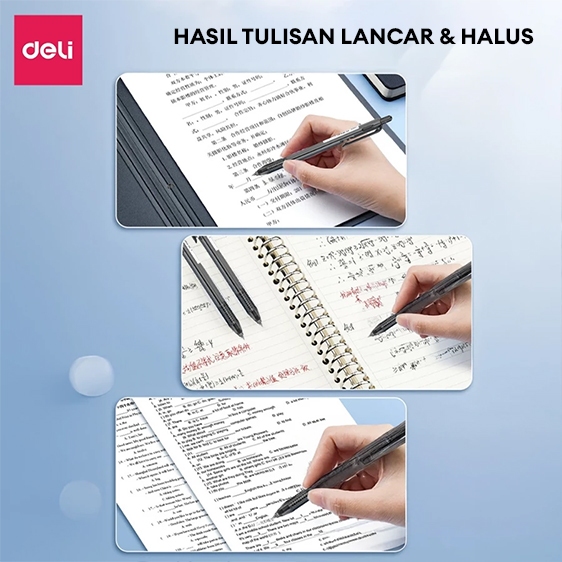 Deli Ballpoint Pen / Pulpen Bolpoin dengan Clip 0.5 mm Pena Retractable Penulisan Halus EQ105 1pcs (2)