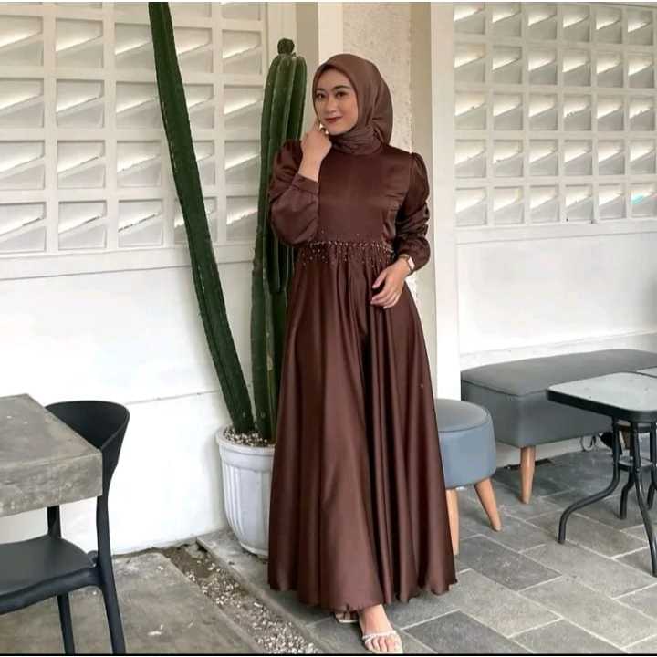 Jual COD Sabrina Dress Satin Mix Payet Premium // Gamis Kondangan Jumbo ...