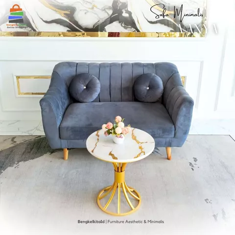 Sofa Modern Minimalist Aesthetic Ruang Tamu Premium - SOFA VANYA - Velvet Kanvas Midili Kayu Solid