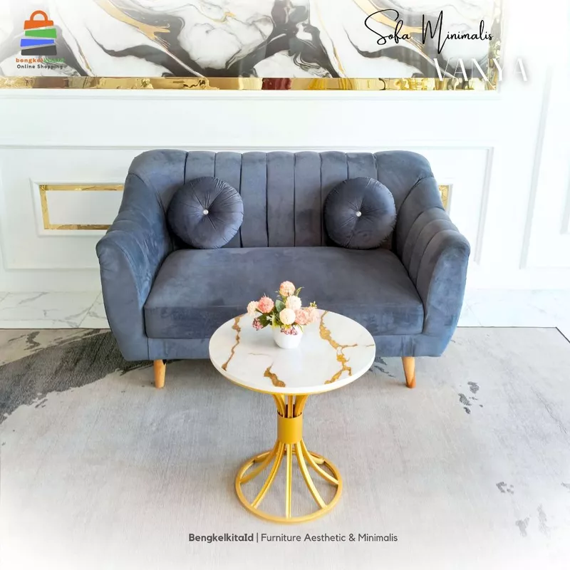Sofa Modern Minimalist Aesthetic Ruang Tamu Premium - SOFA VANYA - Velvet Kanvas Midili Kayu Solid