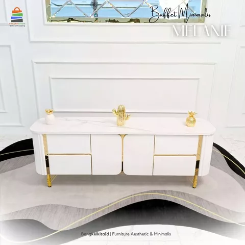 Meja TV Aesthetic Meja Buffet Minimalis - MEJA MELANIE - 160cm 4 Laci Kayu Solid Duco Glossy