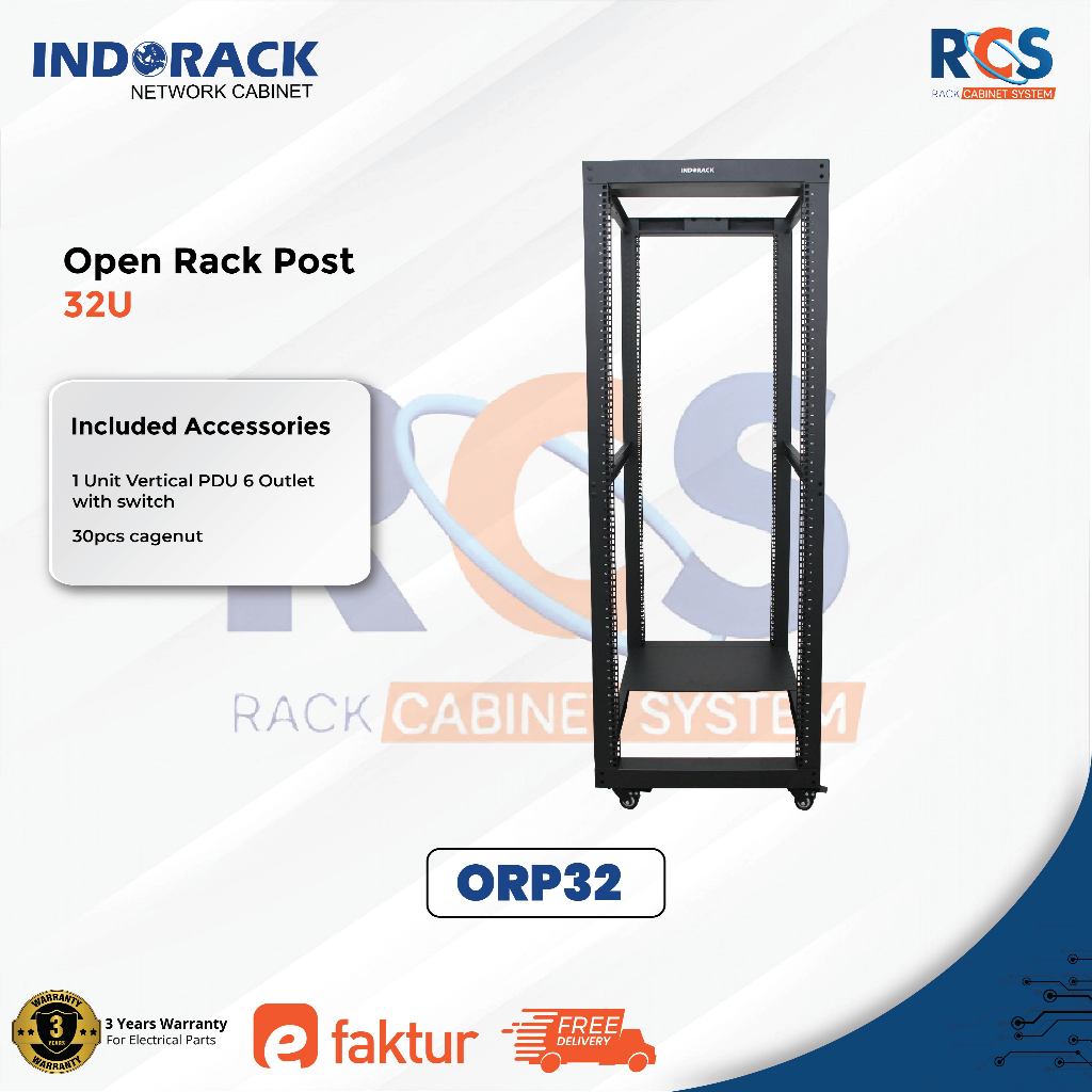 Jual ORP32 Open Rack Post 32U Rak Server Adjustable Depth 600mm - 900mm ...