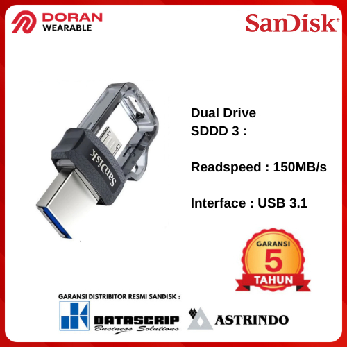 Jual SanDisk Flashdisk SDDD3 16GB/32GB/64GB/128GB/256GB Dual Drive OTG